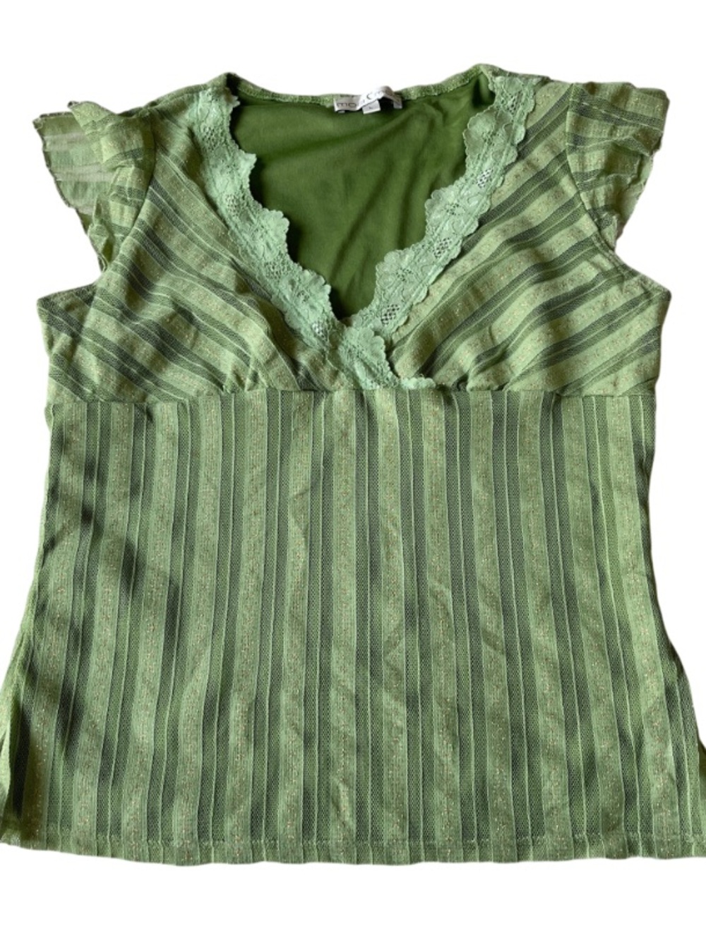 Moa Moa Vintage Y2K Green Lace Trim Babydoll Top